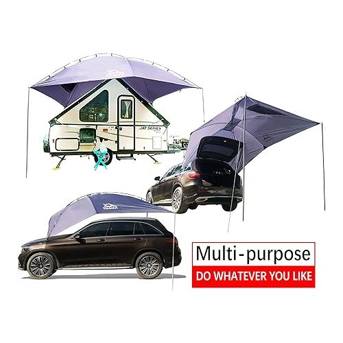  Versatility Camping Tent for Truck Bed,SUV RVing, Van,Trailer and Overlanding Portable Teardrop Awning Canopy Tear Resistant Tarp with 2 Sandbag