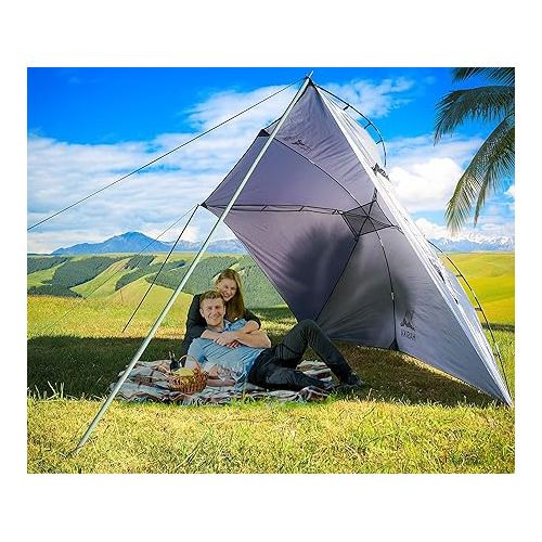  Versatility Camping Tent for Truck Bed,SUV RVing, Van,Trailer and Overlanding Portable Teardrop Awning Canopy Tear Resistant Tarp with 2 Sandbag