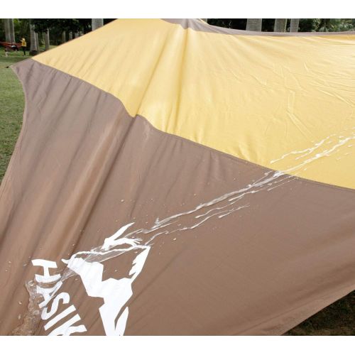  Hasika Rain Fly Tent Large Tarp with 4 Poles UV Protection Waterproof Lightweight Sun Shade Shelter with Carry Bag for Hiking Camping Picnic Family Party 18 x 18Ft Yellow