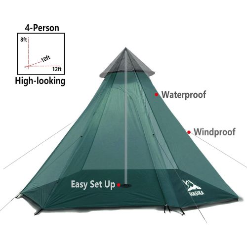  HASIKA 4 Person Teepee Tent for Adults Camping Screen Canopy with Floor Double Layers Waterproof Easy Setup Family Outdoor Glamping12x10x8ft