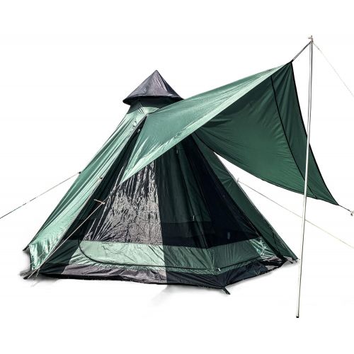  HASIKA Teepee Tent for Adults Camping 4 Person Double Layers with Screen Room Waterproof Windproof Family Outdoor Glamping Green 12x10x8ft