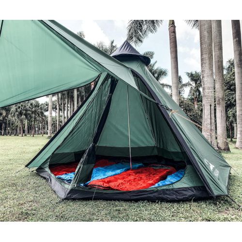  HASIKA Teepee Tent for Adults Camping 4 Person Double Layers with Screen Room Waterproof Windproof Family Outdoor Glamping Green 12x10x8ft