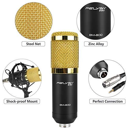  HATCHMATIC Professional Condenser Microphone BM-800 BM 800 Cardioid Pro Audio Studio Vocal Recording Mic 48v phantom power Usb sound card: China, Black Filter USB