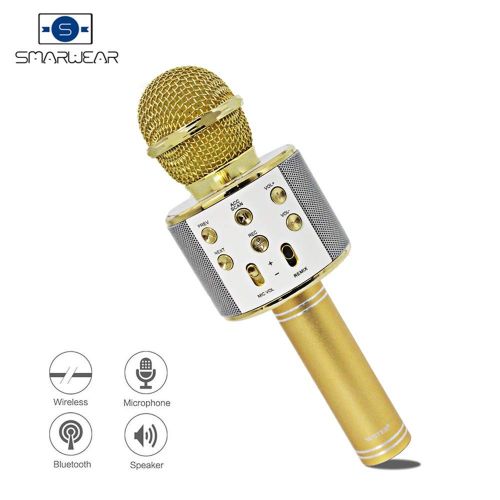  HATCHMATIC WS-858 Wireless Bluetooth Karaoke Handheld Microphone speaker sing USB KTV Player Bluetooth Mic Speaker Record Music Microphones: China, Black V1