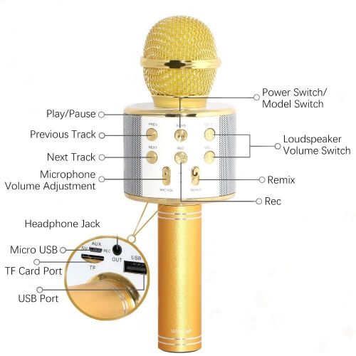 HATCHMATIC WS-858 Wireless Bluetooth Karaoke Handheld Microphone speaker sing USB KTV Player Bluetooth Mic Speaker Record Music Microphones: China, Black V1