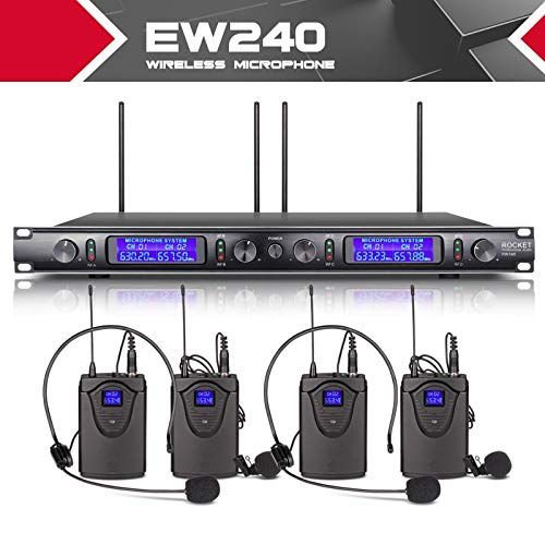  HATCHMATIC XTUGA EW240 4 Channel Wireless Microphones System UHF Karaoke System Cordless 4 handheld Mic for Stage Church Use for Party: United Kingdom, 4 bodypack