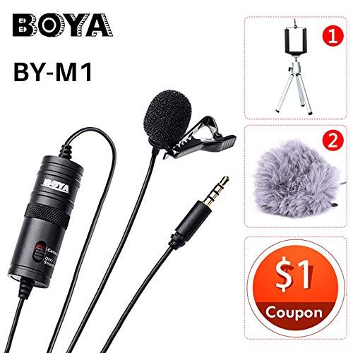  HATCHMATIC BOYA by-M1 Lavalier Microphone Omnidirectional Condenser Mic for iPhone Smartphone Canon Nikon DSLR Camera Interview Broadcast: w Phone Clip