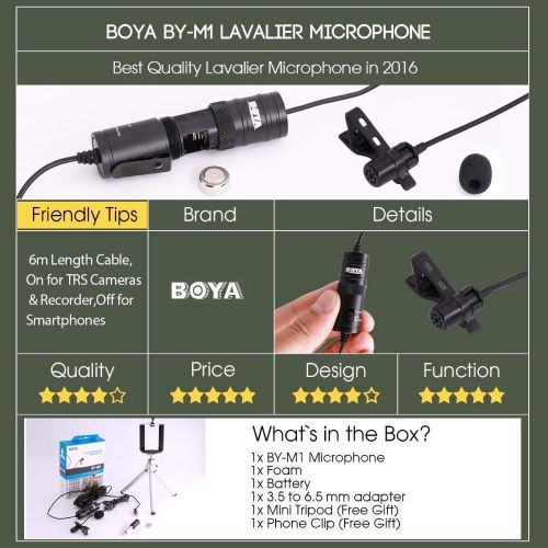  HATCHMATIC BOYA by-M1 Lavalier Microphone Omnidirectional Condenser Mic for iPhone Smartphone Canon Nikon DSLR Camera Interview Broadcast: w Phone Clip