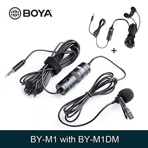  HATCHMATIC BOYA by-M1 Lavalier Condenser Microphone for Canon Nikon DSLR Camcorders, Studio Microphone for iPhone X 7 Plus Zoom H1N Handy: BYM1 with Dual Mic