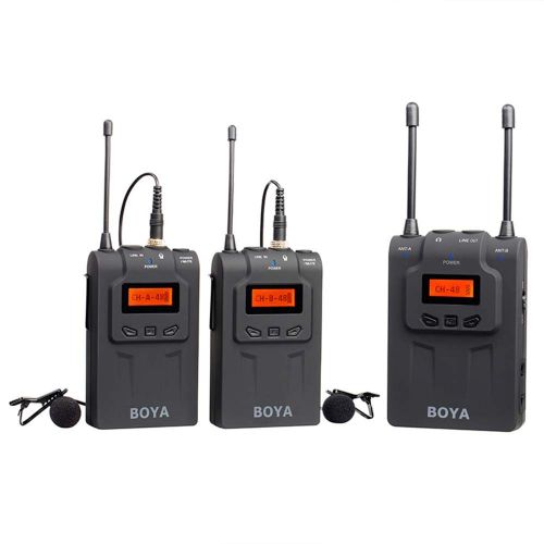  HATCHMATIC BOYA by-WM8 UHF Dual Wireless Lavalier Microphone Systerm Lav Interview Mic 2 Transmitters & 1 Receiver for DSLR Video Camera