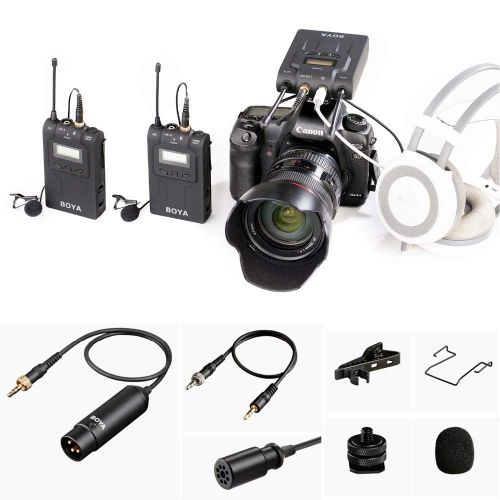  HATCHMATIC BOYA by-WM8 UHF Dual Wireless Lavalier Microphone Systerm Lav Interview Mic 2 Transmitters & 1 Receiver for DSLR Video Camera