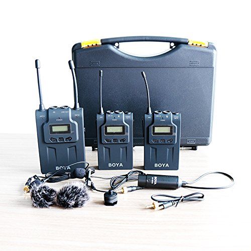  HATCHMATIC BOYA by-WM8 UHF Dual Wireless Lavalier Microphone Systerm Lav Interview Mic 2 Transmitters & 1 Receiver for DSLR Video Camera