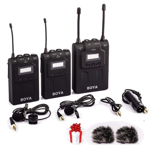  HATCHMATIC BOYA by-WM8 UHF Dual Wireless Lavalier Microphone Systerm Lav Interview Mic 2 Transmitters & 1 Receiver for DSLR Video Camera