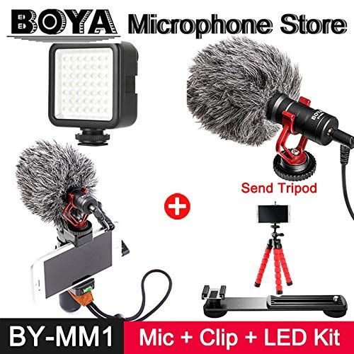  HATCHMATIC BOYA by-MM1 Universal Microphone Compact Cardioid Electret Condenser Mic for iPhone Android Smartphone DSLR Camera Camcorder PC: Microphoe Tripod
