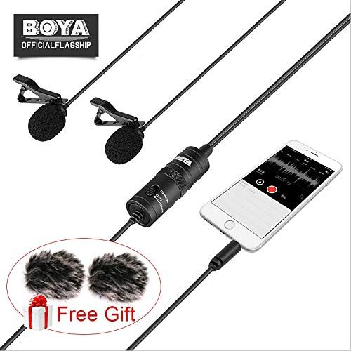  HATCHMATIC BOYA BY-M1DM Dual Lavalier Microphone Clip-on Lapel Mic with a 18 Stereo Connector for iPhone Samsung Smartphone DSLR Cameras: Kit 4