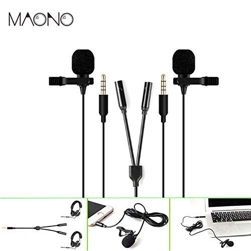  HATCHMATIC MAONO Dual Lavalier Microphone Clip-on Shirt Collar Microphone Omnidirectional Lapel Video Mic for iPhone Canon Nikon DSLR Cam