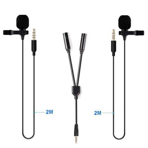  HATCHMATIC MAONO Dual Lavalier Microphone Clip-on Shirt Collar Microphone Omnidirectional Lapel Video Mic for iPhone Canon Nikon DSLR Cam