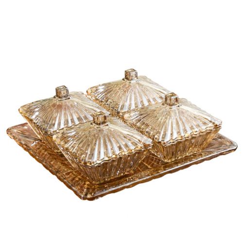  HATHOR-23 Fruit Basket Glass Fruit Plate With Lid Fruit Dish Nut Fruit Tray Comport Crystal (color : Brass)