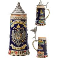 [아마존베스트]HAUCOZE Beer Stein German Beer Stein Ceramic Beer Mug Handmade Cup Tankard Petwer Lid Germany Coats of Arms Relief Gifts Souvenirs Giftbox 0.6 Liter