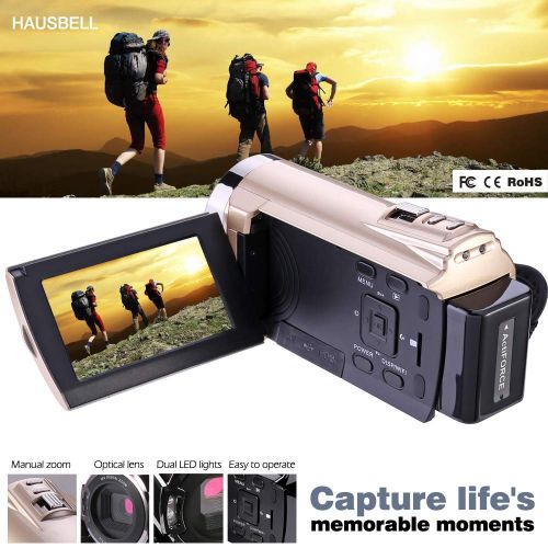  Camcorder, Hausbell Camcorder with Wifi,HDV-5052 1920x1080p Digital Video Camera Camcorder with Infrared Night Vision, Touch Screen and HDMI Output (Golden)