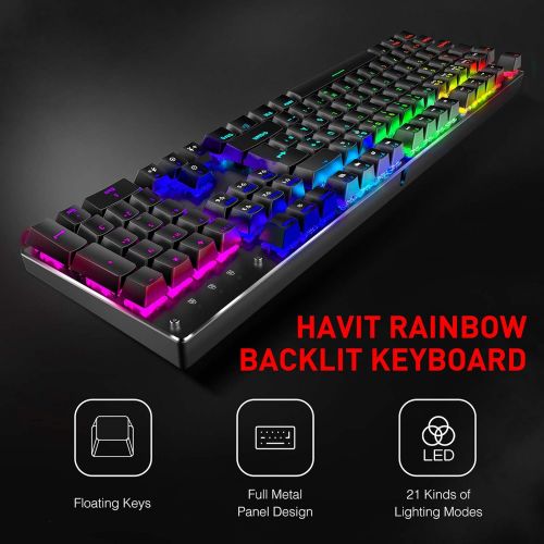  [아마존베스트]havit Mechanical Gaming Keyboard and Mouse Set, QWERTZ LED Keyboard (German Layout) with Aluminium Surface, 4800 Dots Per Inch RGB Gaming Mouse with 7 Keys