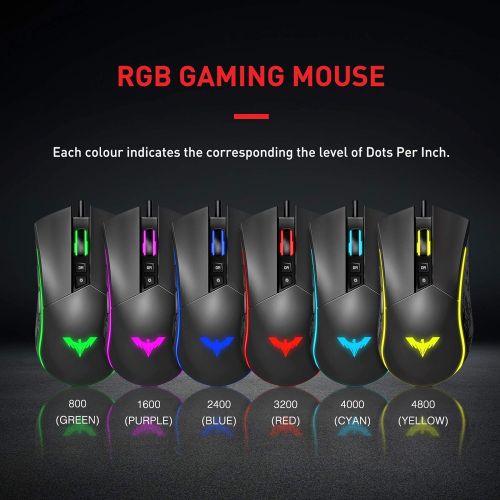  [아마존베스트]havit Mechanical Gaming Keyboard and Mouse Set, QWERTZ LED Keyboard (German Layout) with Aluminium Surface, 4800 Dots Per Inch RGB Gaming Mouse with 7 Keys