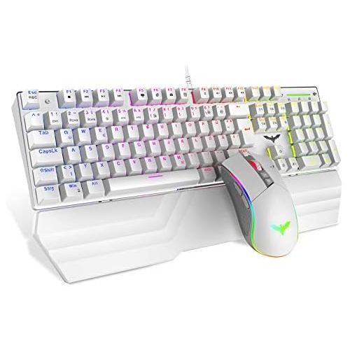  [아마존베스트]havit Mechanical Gaming Keyboard and Mouse Set, RGB Backlight QWERTZ (DE Layout), Aluminium Surface and Palm Rest, 4800DPI RGB Wired Gaming Mouse with 7 Keys (White)