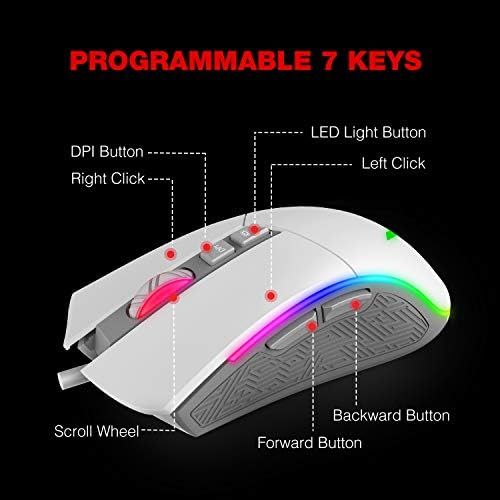  [아마존베스트]havit Mechanical Gaming Keyboard and Mouse Set, RGB Backlight QWERTZ (DE Layout), Aluminium Surface and Palm Rest, 4800DPI RGB Wired Gaming Mouse with 7 Keys (White)