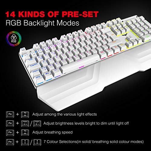  [아마존베스트]havit Mechanical Gaming Keyboard and Mouse Set, RGB Backlight QWERTZ (DE Layout), Aluminium Surface and Palm Rest, 4800DPI RGB Wired Gaming Mouse with 7 Keys (White)