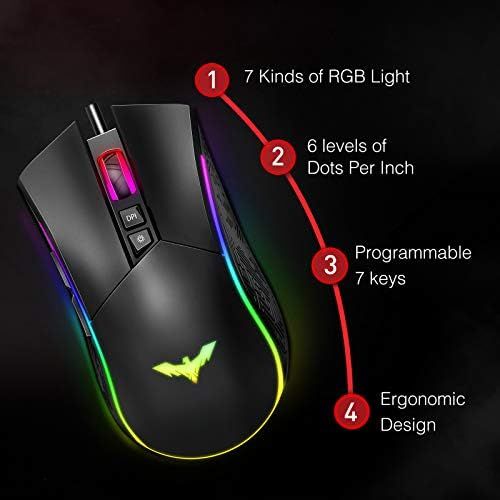  [아마존베스트]havit Mechanical Gaming Keyboard Mouse Headset Set, RGB QWERTZ Wrist Rest Keyboard (German Layout), 4800 Dots Per Inch Gaming Mouse and RGB Gaming Headset (KB380L)