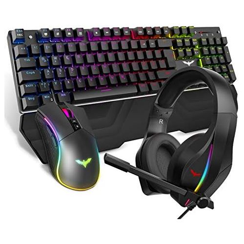  [아마존베스트]havit Mechanical Gaming Keyboard Mouse Headset Set, RGB QWERTZ Wrist Rest Keyboard (German Layout), 4800 Dots Per Inch Gaming Mouse and RGB Gaming Headset (KB380L)