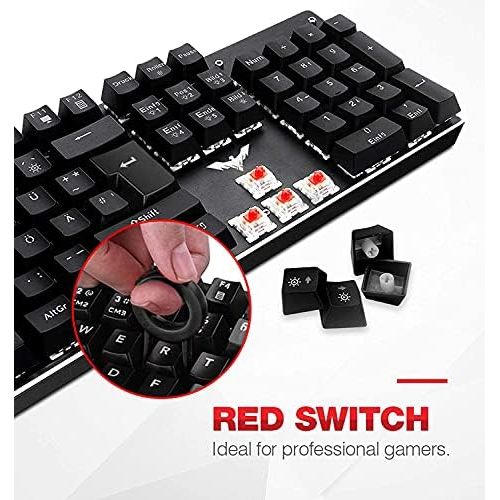  [아마존베스트]Havit Mechanical Gaming Keyboard, QWERTZ Keyboard (German Layout) with Red Switches, Mechanical Keyboard for PC Gamer and Work, Black (HV-KB432L)