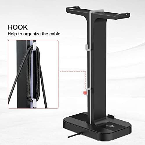  [아마존베스트]havit Headset Stand RGB Mount with 2 USB Ports, Desktop Headset Stand, Durable Gaming Headset Holder for PC Gamer Headset Accessories, White (TH650)