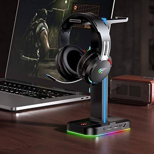  [아마존베스트]havit Headset Stand RGB Mount with 2 USB Ports, Desktop Headset Stand, Durable Gaming Headset Holder for PC Gamer Headset Accessories, White (TH650)