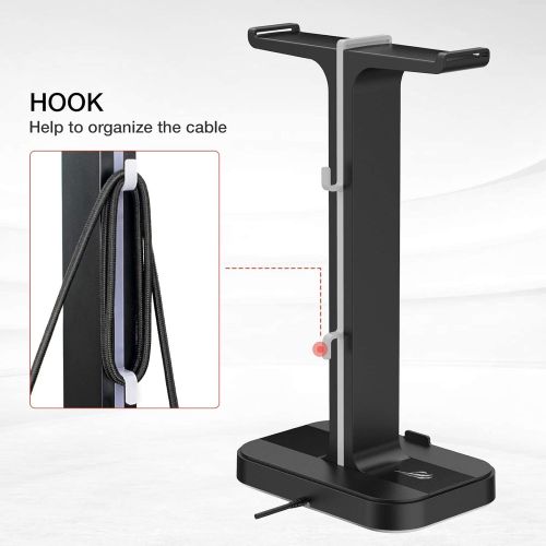  [아마존베스트]havit Headset Stand RGB Mount with 2 USB Ports, Desktop Headset Stand, Durable Gaming Headset Holder for PC Gamer Headset Accessories, White (TH650)