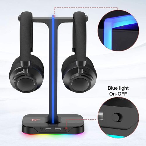  [아마존베스트]havit Headset Stand RGB Mount with 2 USB Ports, Desktop Headset Stand, Durable Gaming Headset Holder for PC Gamer Headset Accessories, White (TH650)