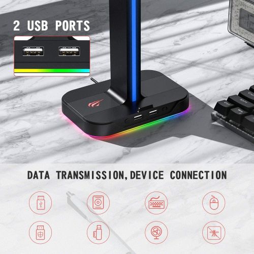  [아마존베스트]havit Headset Stand RGB Mount with 2 USB Ports, Desktop Headset Stand, Durable Gaming Headset Holder for PC Gamer Headset Accessories, White (TH650)