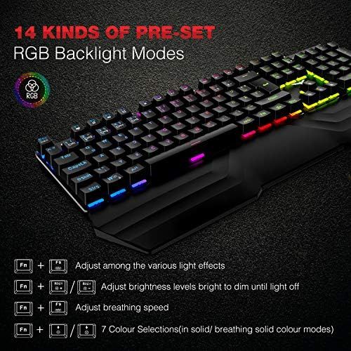  [아마존베스트]havit Mechanical Gaming Keyboard and Mouse Set RGB Backlit QWERTZ (DE-Layout), Aluminium Surface and Palm Rest, 4800DPI RGB Gaming Mouse with 7 Buttons (KB389L)