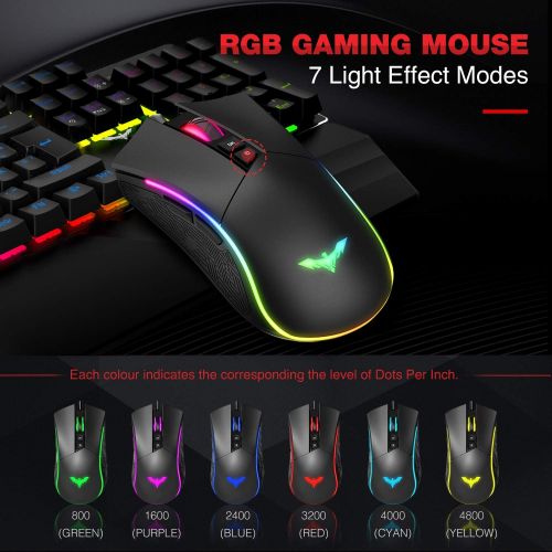  [아마존베스트]havit Mechanical Gaming Keyboard and Mouse Set RGB Backlit QWERTZ (DE-Layout), Aluminium Surface and Palm Rest, 4800DPI RGB Gaming Mouse with 7 Buttons (KB389L)