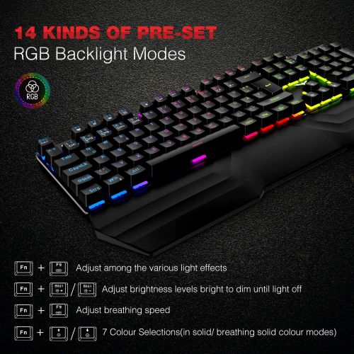  [아마존베스트]havit Mechanical Gaming Keyboard and Mouse Set RGB Backlit QWERTZ (DE-Layout), Aluminium Surface and Palm Rest, 4800DPI RGB Gaming Mouse with 7 Buttons (KB389L)