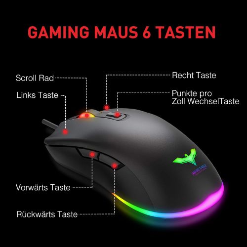  [아마존베스트]Havit Gaming Keyboard and Mouse Set, LED Backlight QWERTZ (German Layout), 7 Buttons Gaming Mouse with 4 LEDs as Lighting (800/1200/1600/2400 DPI Adjustable) l