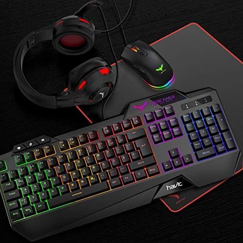  [아마존베스트]Havit Gaming Keyboard and Mouse Set, LED Backlight QWERTZ (German Layout), 7 Buttons Gaming Mouse with 4 LEDs as Lighting (800/1200/1600/2400 DPI Adjustable)