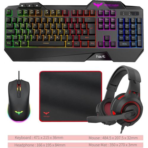  [아마존베스트]Havit Gaming Keyboard and Mouse Set, LED Backlight QWERTZ (German Layout), 7 Buttons Gaming Mouse with 4 LEDs as Lighting (800/1200/1600/2400 DPI Adjustable)