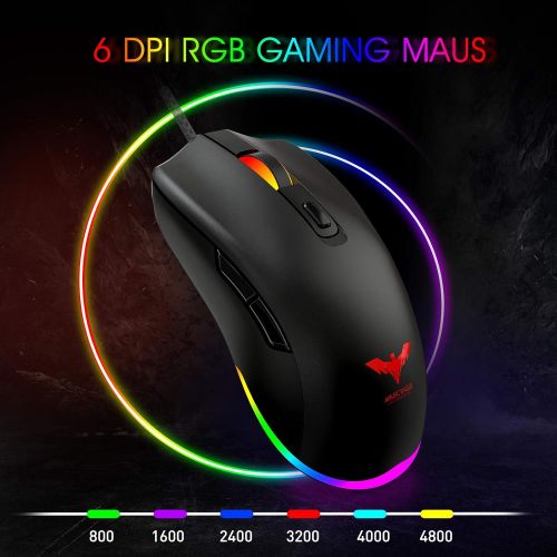  [아마존베스트]Havit Gaming Keyboard and Mouse Set, LED Backlight QWERTZ (German Layout), 7 Buttons Gaming Mouse with 4 LEDs as Lighting (800/1200/1600/2400 DPI Adjustable)