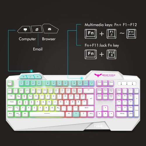  [아마존베스트]Havit Gaming Keyboard and Mouse Set, LED Backlight QWERTZ (German Layout), 7 Buttons Gaming Mouse with 4 LEDs as Lighting (800/1200/1600/2400 DPI Adjustable)