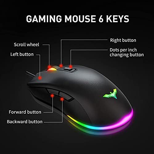  [아마존베스트]Havit Gaming Keyboard and Mouse Set, LED Backlight QWERTZ (German Layout), 7 Buttons Gaming Mouse with 4 LEDs as Lighting (800/1200/1600/2400 DPI Adjustable)