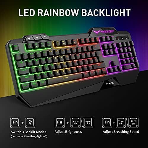  [아마존베스트]Havit Gaming Keyboard and Mouse Set, LED Backlight QWERTZ (German Layout), 7 Buttons Gaming Mouse with 4 LEDs as Lighting (800/1200/1600/2400 DPI Adjustable)