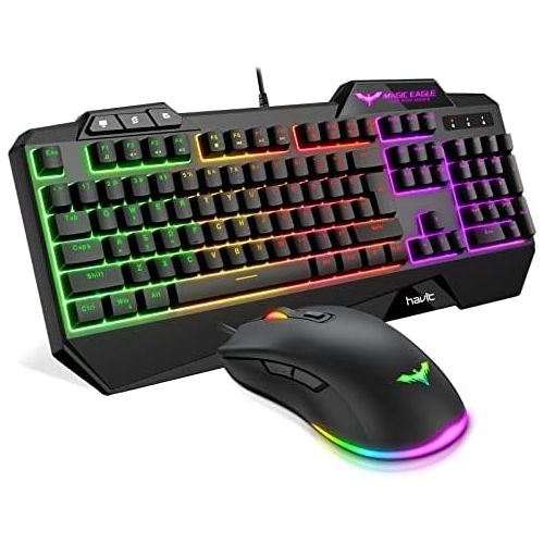  [아마존베스트]Havit Gaming Keyboard and Mouse Set, LED Backlight QWERTZ (German Layout), 7 Buttons Gaming Mouse with 4 LEDs as Lighting (800/1200/1600/2400 DPI Adjustable)