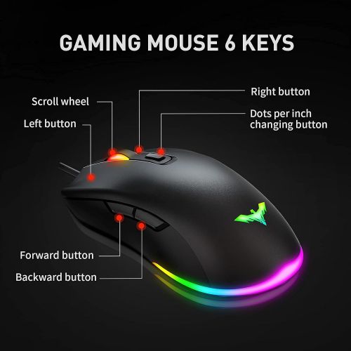  [아마존베스트]Havit Gaming Keyboard and Mouse Set, LED Backlight QWERTZ (German Layout), 7 Buttons Gaming Mouse with 4 LEDs as Lighting (800/1200/1600/2400 DPI Adjustable)