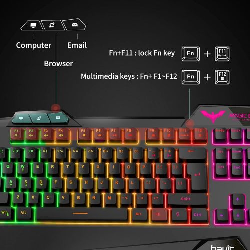  [아마존베스트]Havit Gaming Keyboard and Mouse Set, LED Backlight QWERTZ (German Layout), 7 Buttons Gaming Mouse with 4 LEDs as Lighting (800/1200/1600/2400 DPI Adjustable)